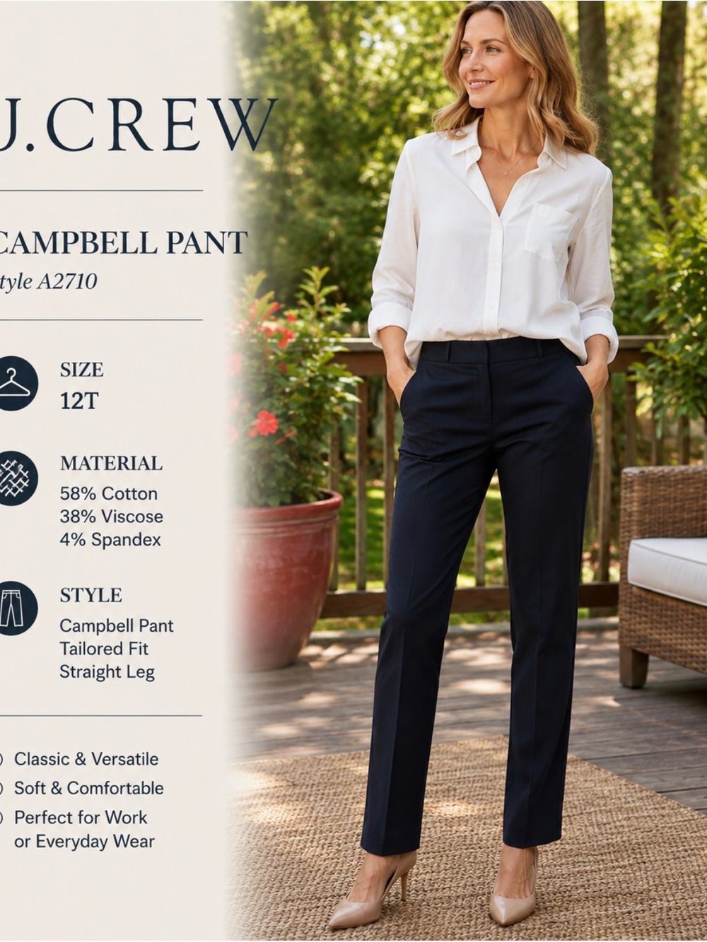 J. Crew Navy Straight-Leg Campbell Pants